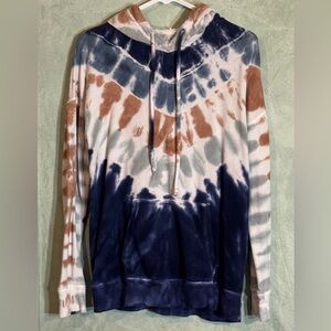 True Craft Tie-Dye Cotton Hoodie, Blue Cream Tan, Size Medium